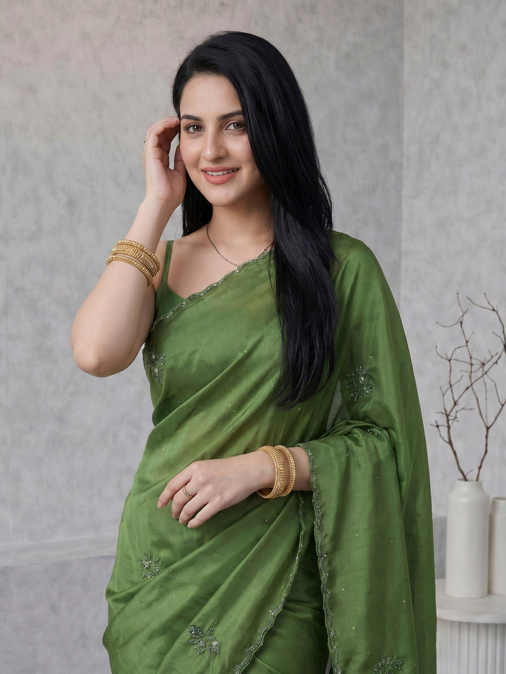 Green Embroidered Organza Saree