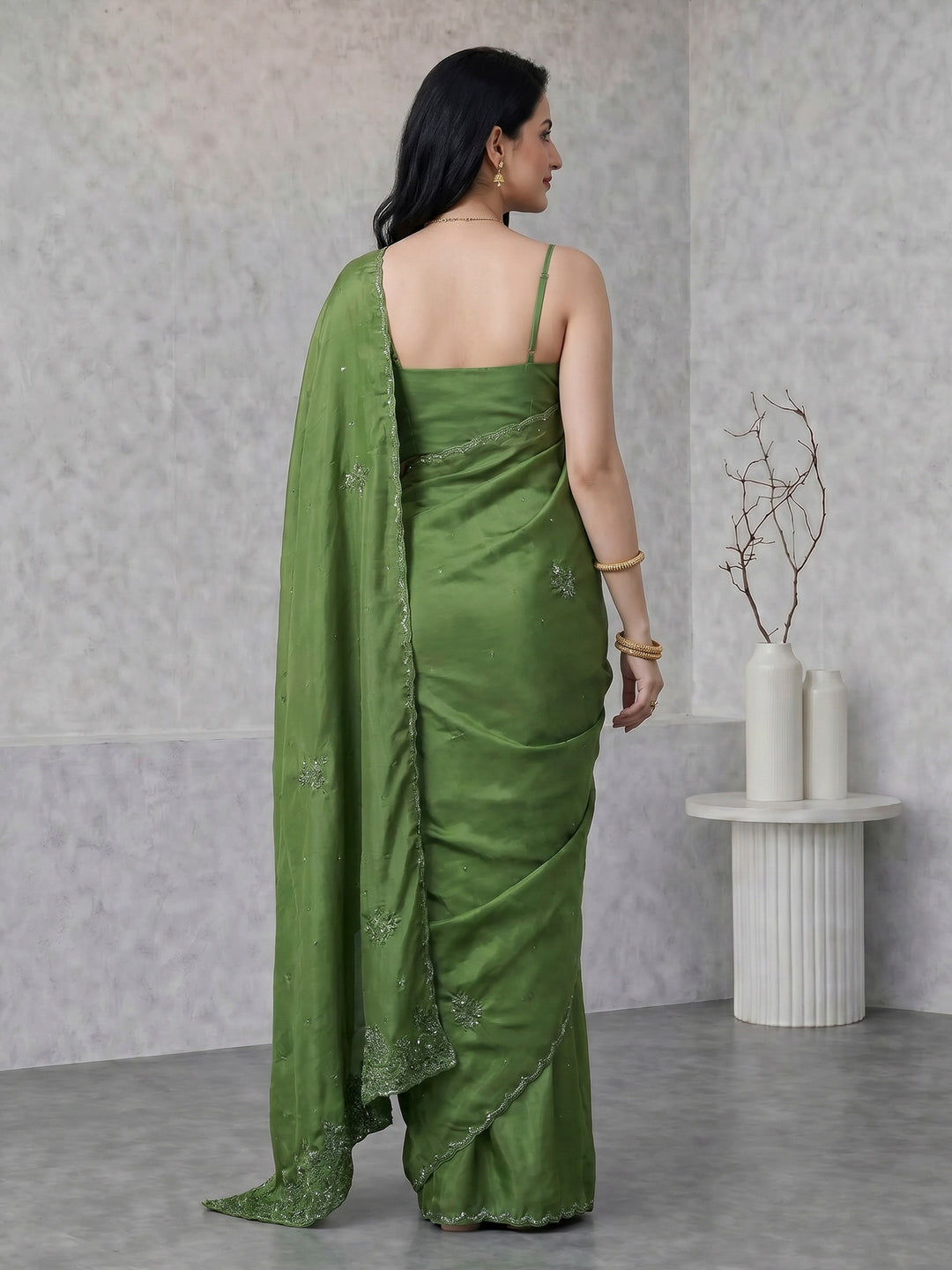 Green Embroidered Organza Saree