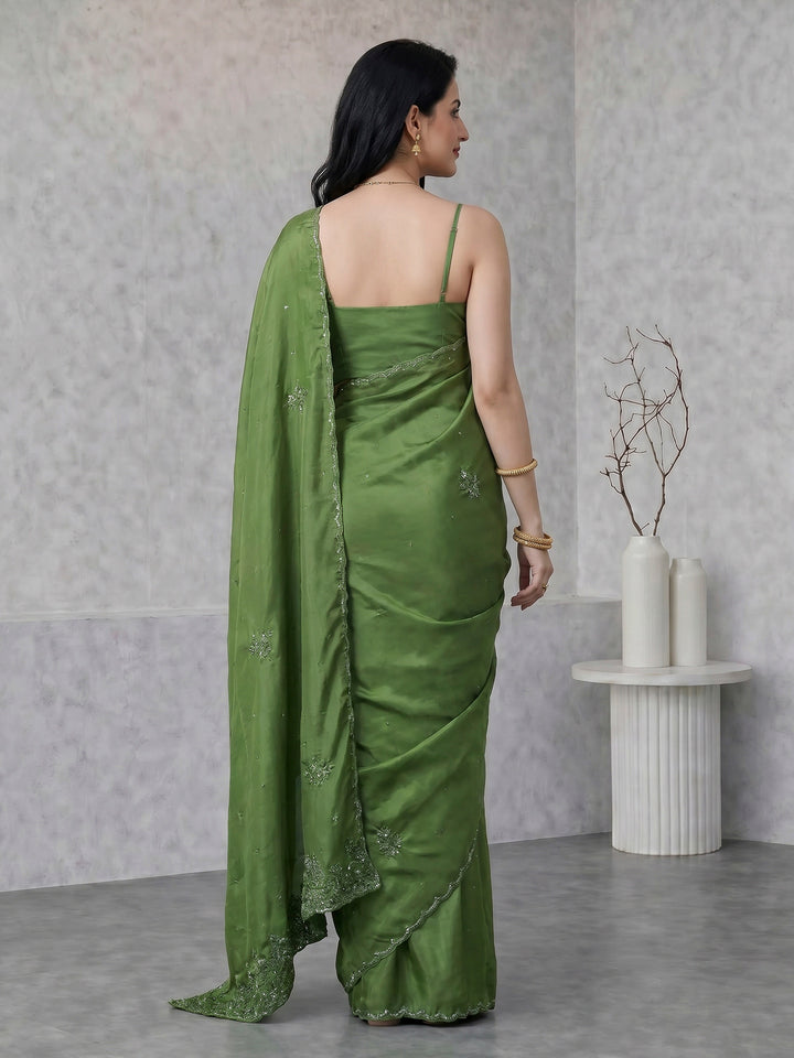 Green Embroidered Organza Saree