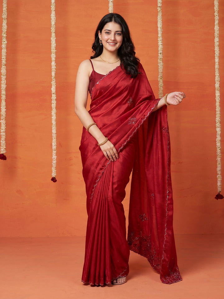 Rani Embroidered Organza Saree