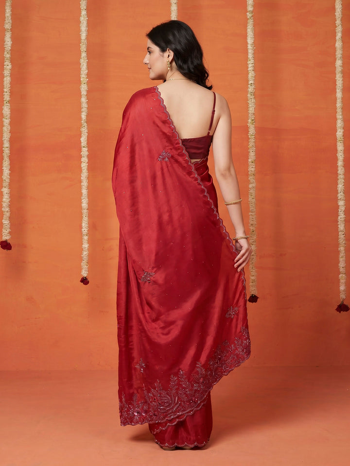 Rani Embroidered Organza Saree