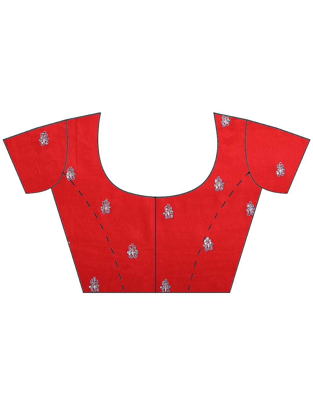 Red Embroidered Chinon Saree