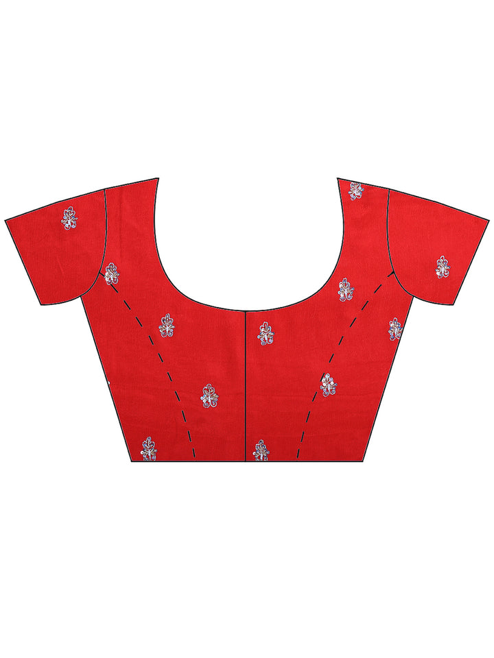 Red Embroidered Chinon Saree