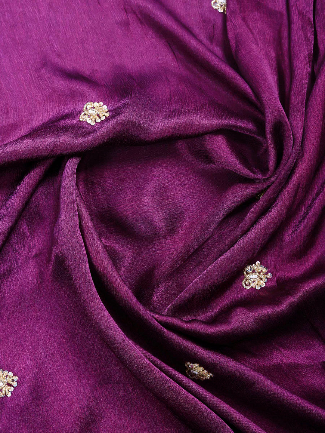 Wine Embroidered Chinon Saree