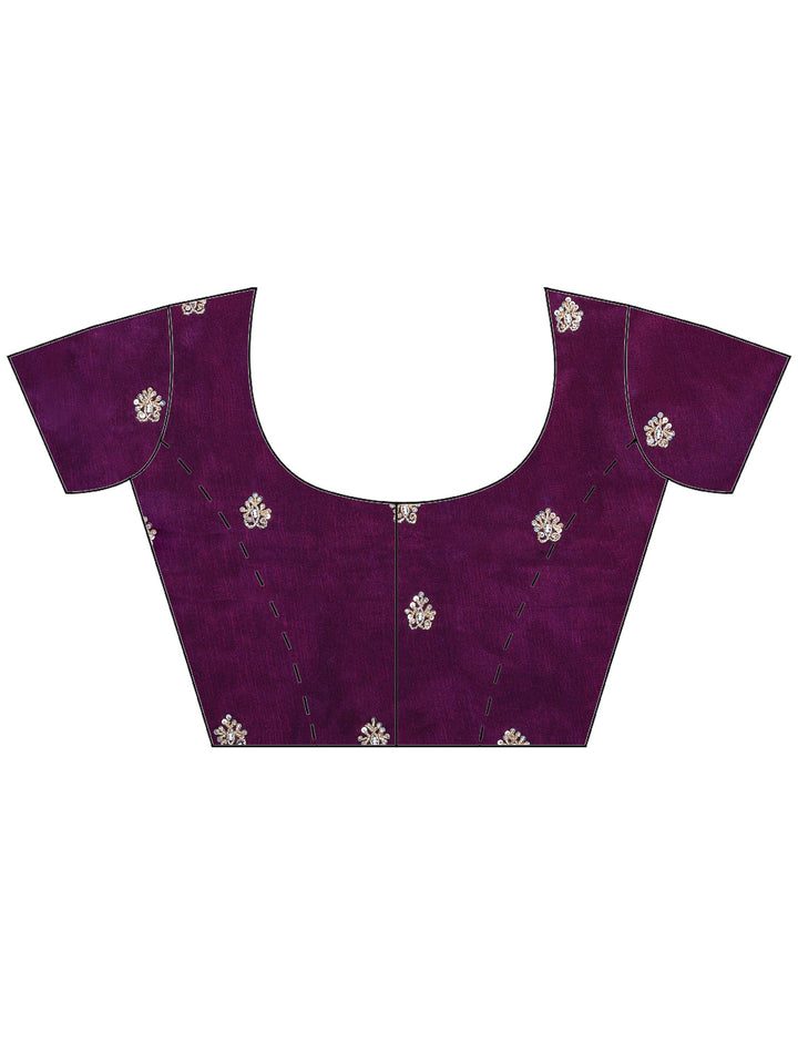 Wine Embroidered Chinon Saree