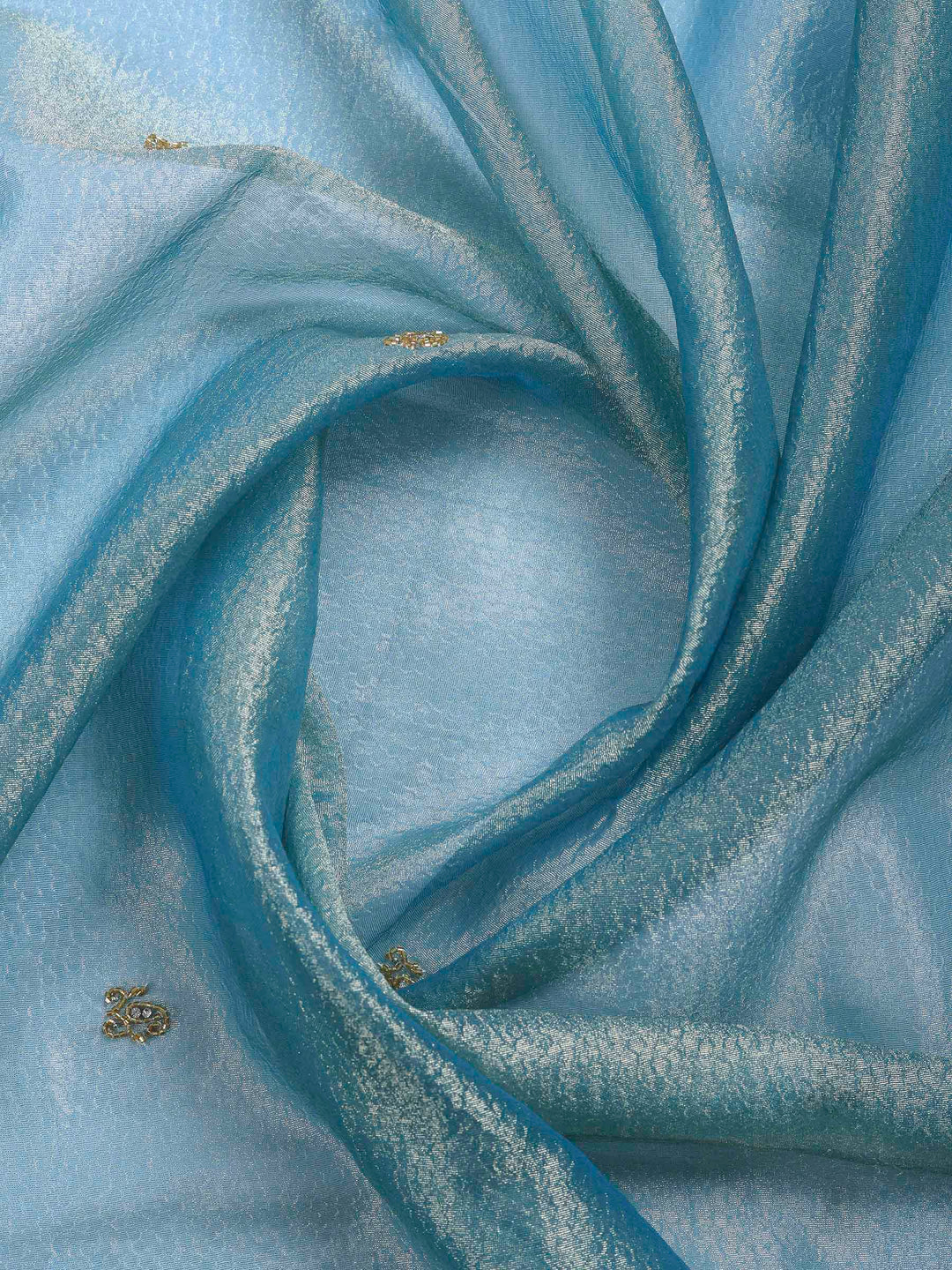 Sea Green Embroidered Tissue Saree