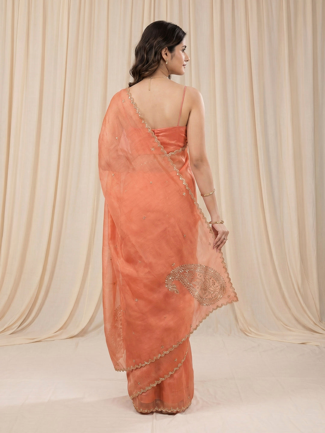 Dull Pink Embroidered Tissue Saree