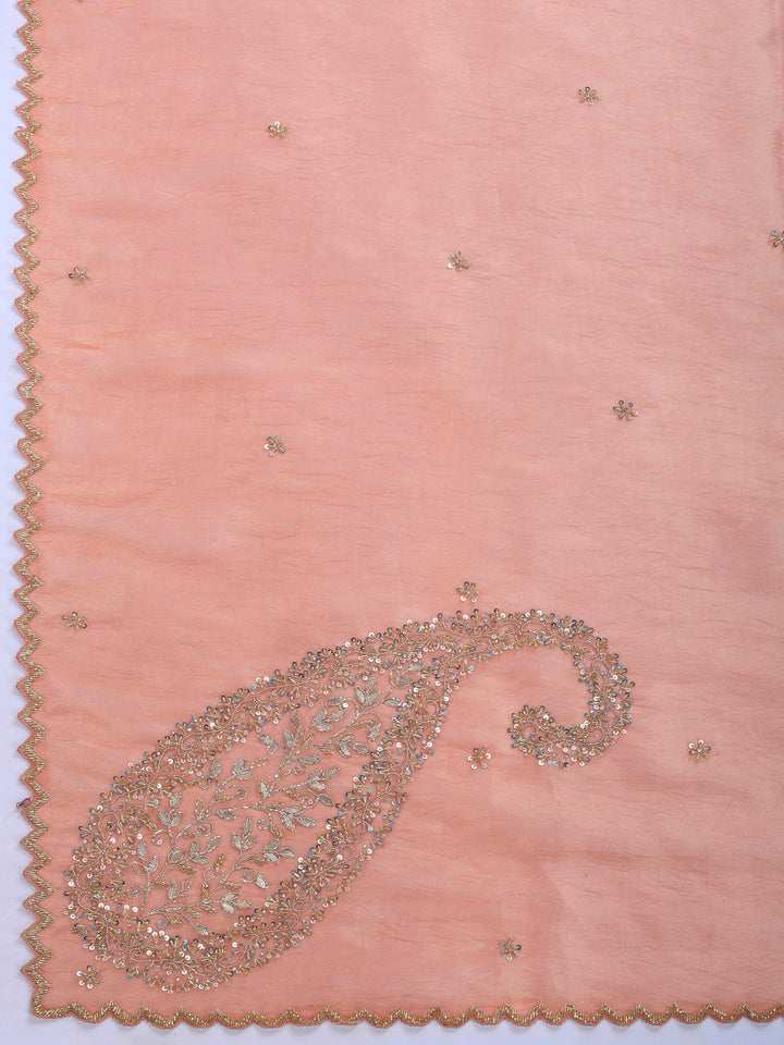 Dull Pink Embroidered Tissue Saree