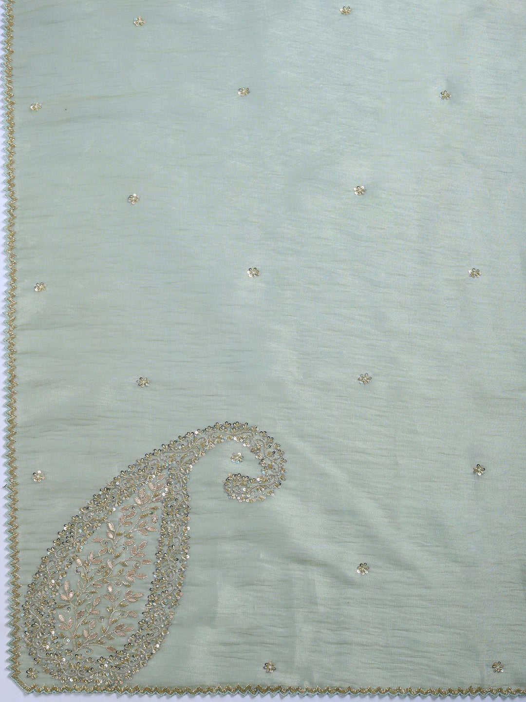 Sea Green Embroidered Tissue Saree