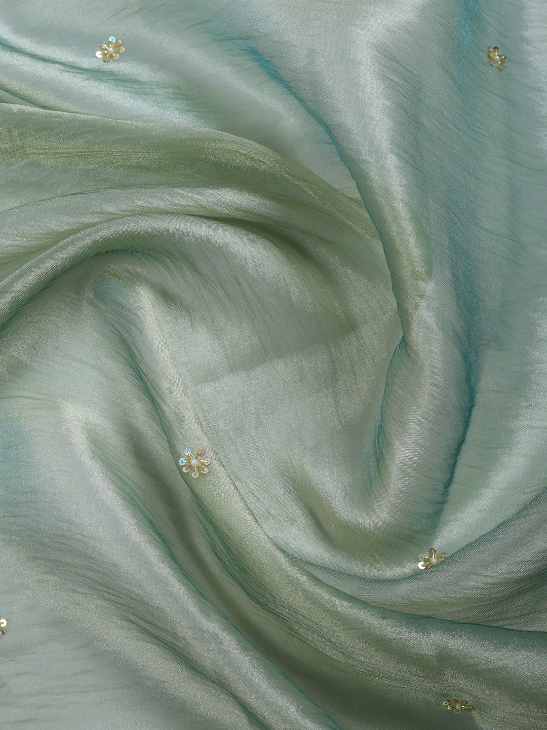Sea Green Embroidered Tissue Saree