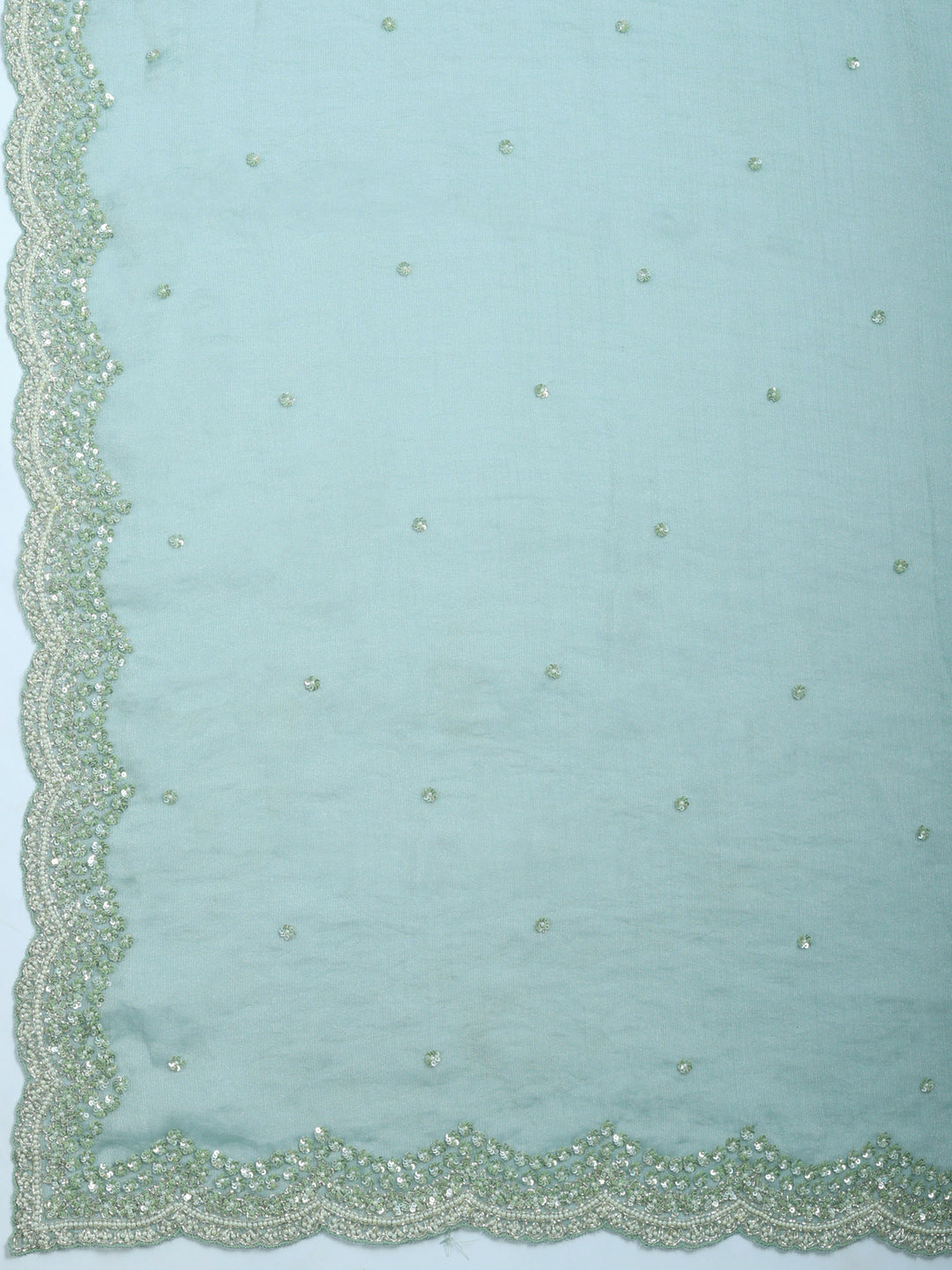 Aqua Green Embroidered Chiffon Saree