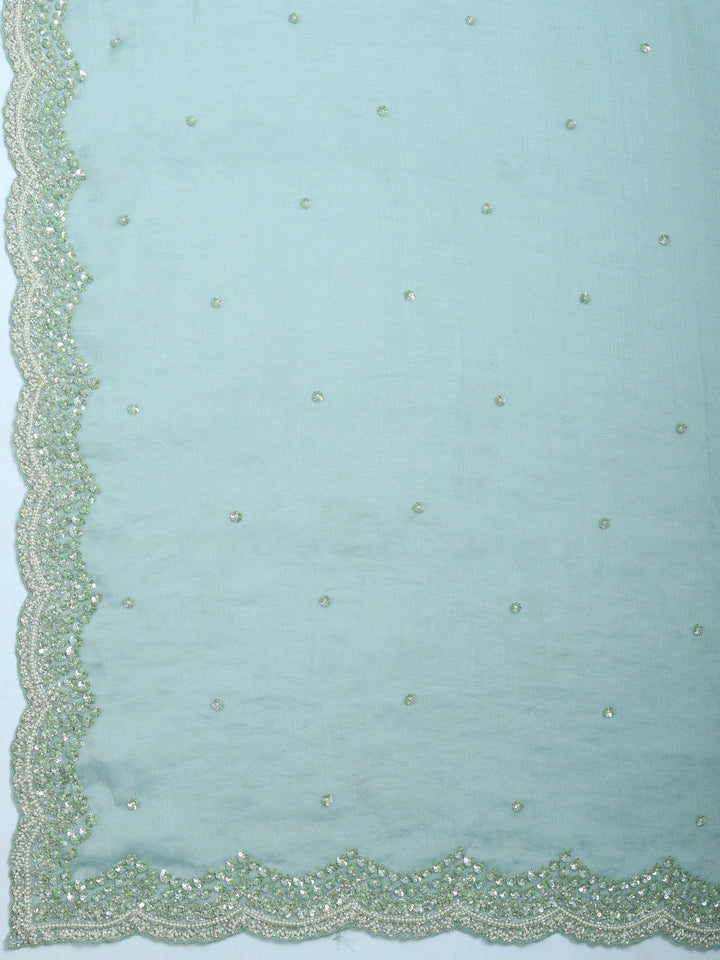 Aqua Green Embroidered Chiffon Saree
