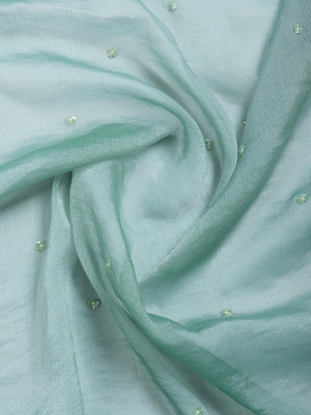 Aqua Green Embroidered Chiffon Saree