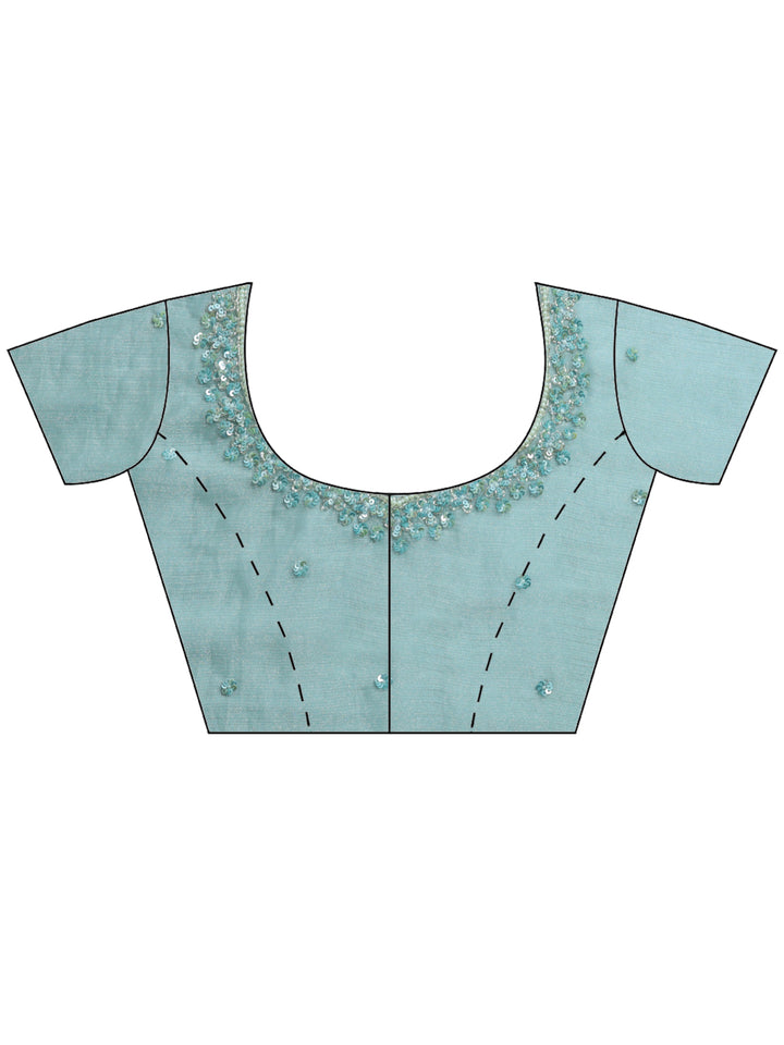 Aqua Green Embroidered Chiffon Saree