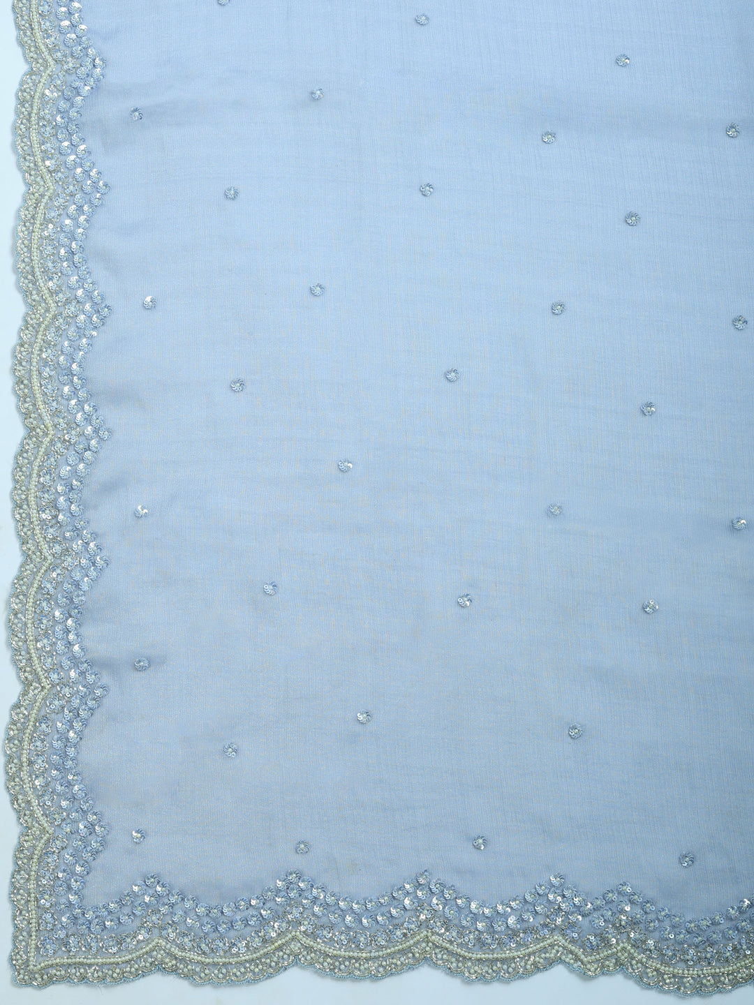 Grey Blue Embroidered Chiffon Saree