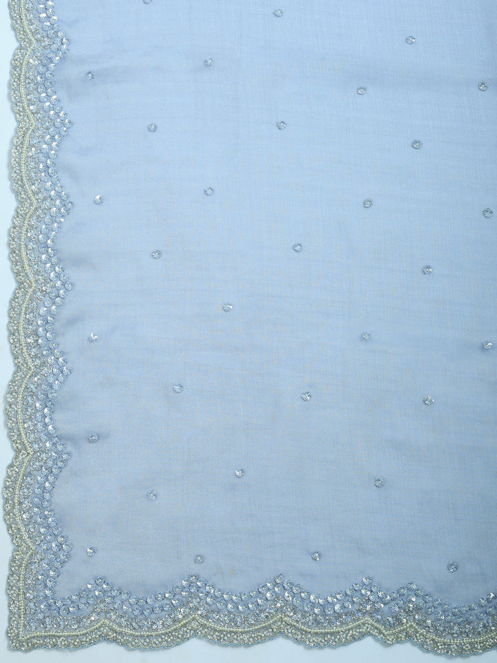 Grey Blue Embroidered Chiffon Saree