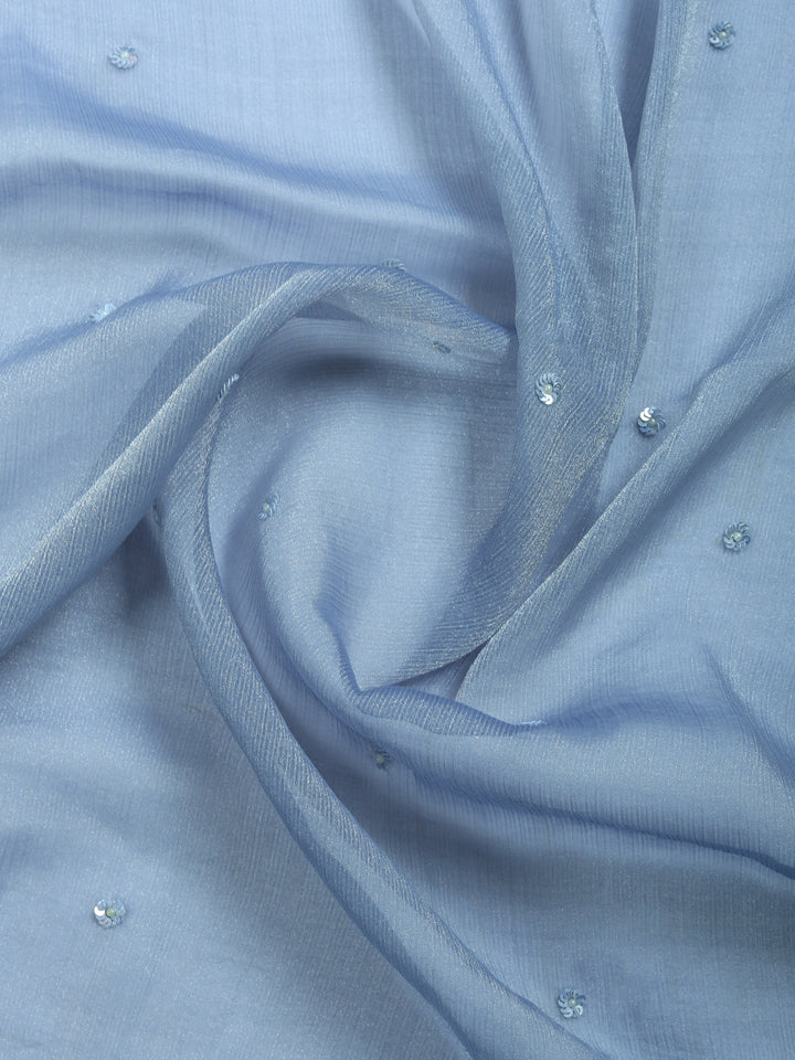 Grey Blue Embroidered Chiffon Saree