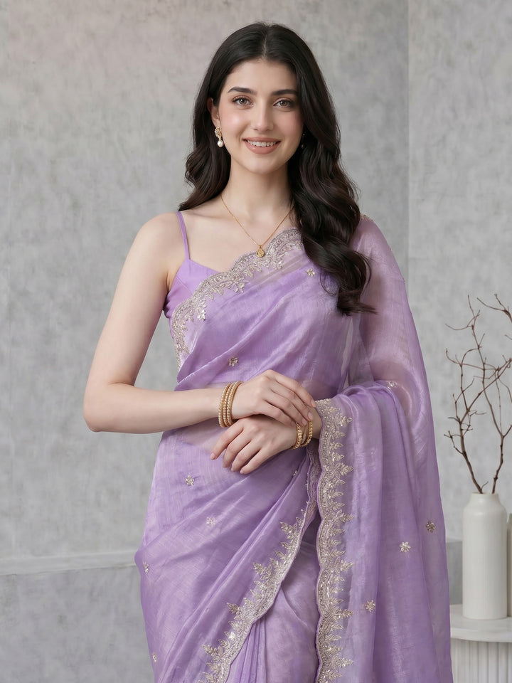 Lavender Embroidered Tissue Saree