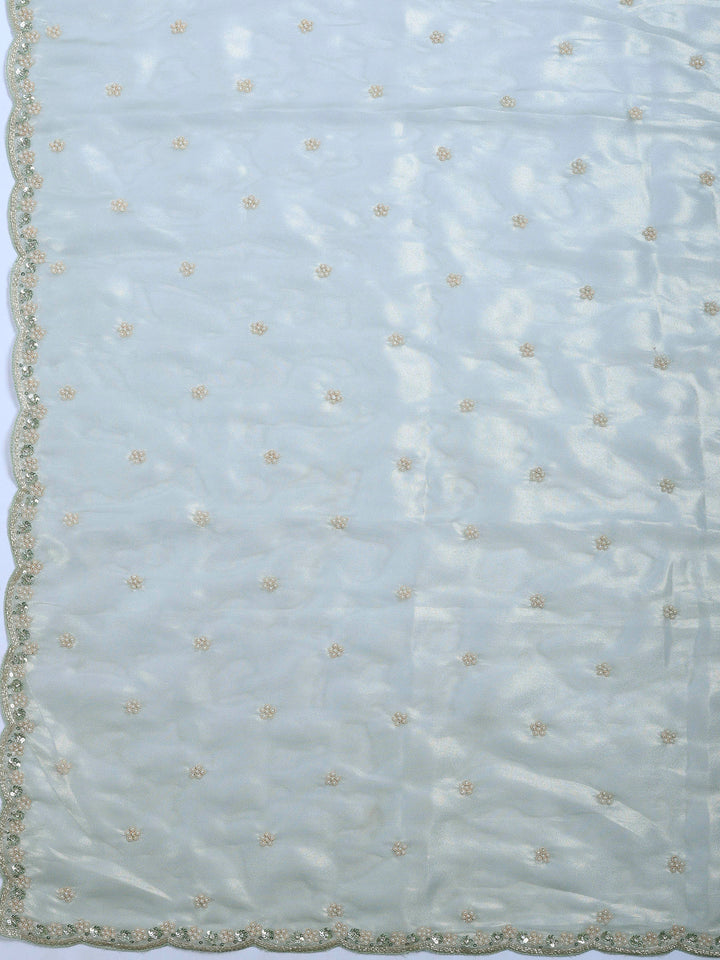 Aqua Green Embroidered Tissue Saree