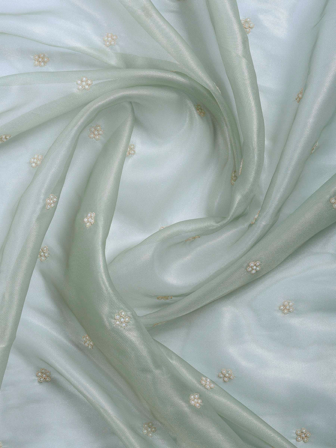 Aqua Green Embroidered Tissue Saree
