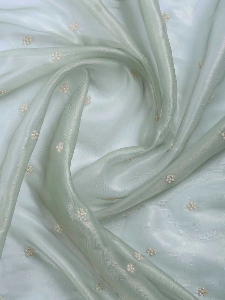 Aqua Green Embroidered Tissue Saree