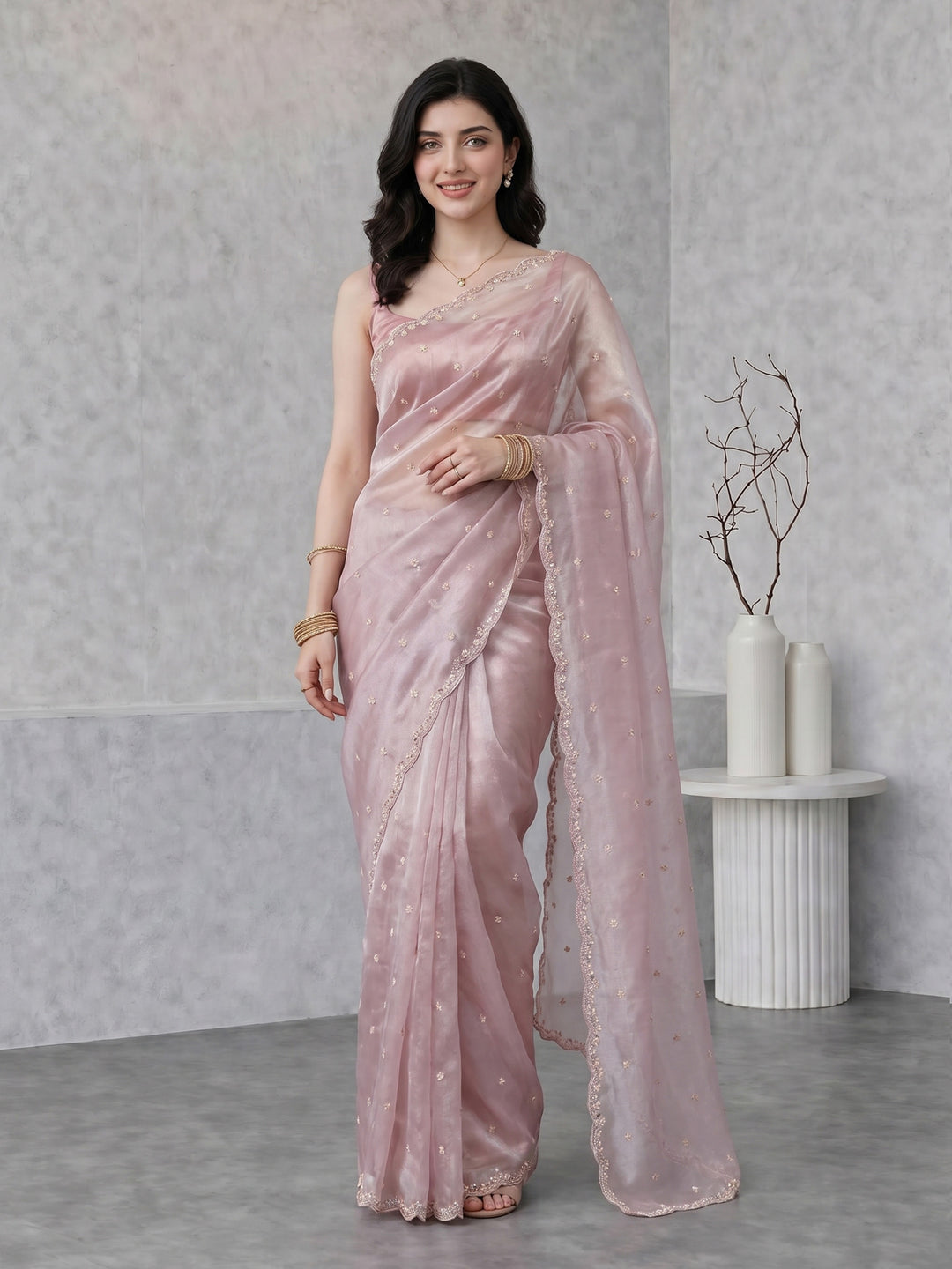 Lavender Embroidered Tissue Saree