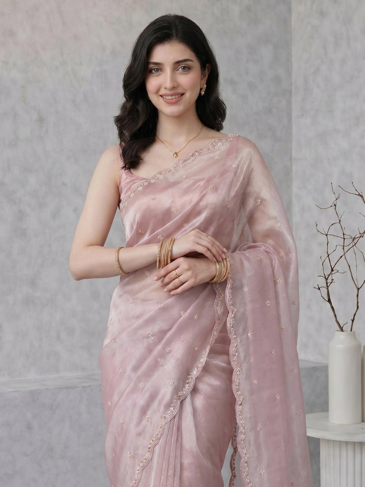 Lavender Embroidered Tissue Saree