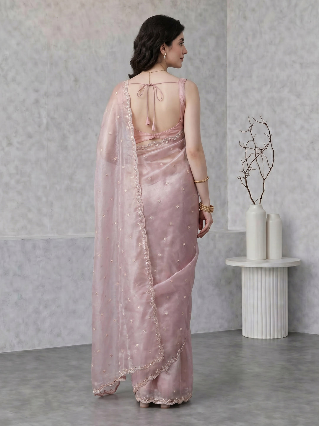 Lavender Embroidered Tissue Saree