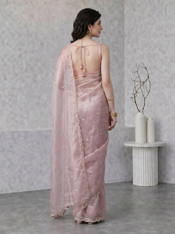 Lavender Embroidered Tissue Saree