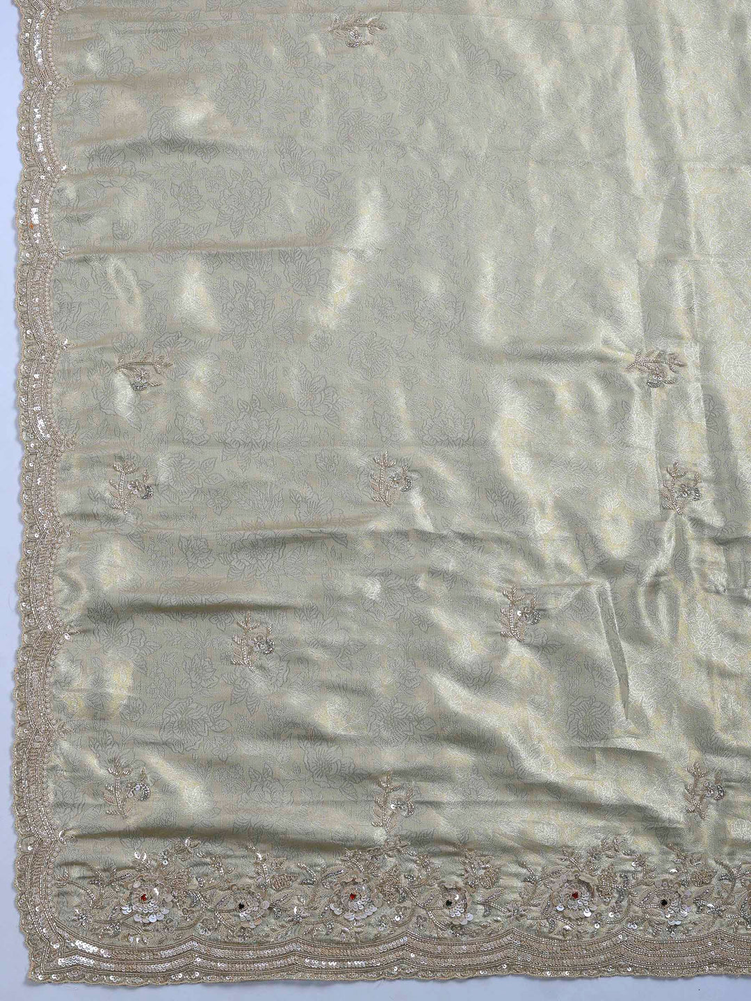 Beige Embroidered Tissue Saree