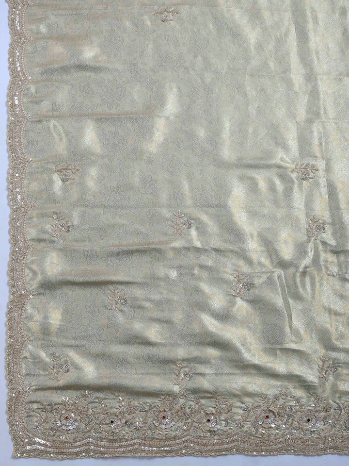 Beige Embroidered Tissue Saree
