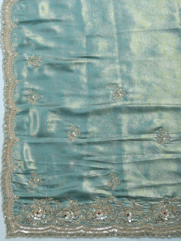Sea Green Embroidered Tissue Saree