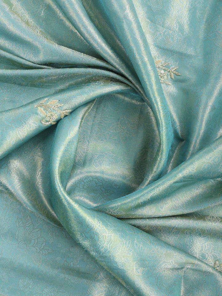 Sea Green Embroidered Tissue Saree