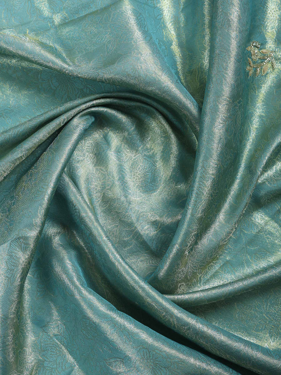 Sea Green Embroidered Tissue Saree