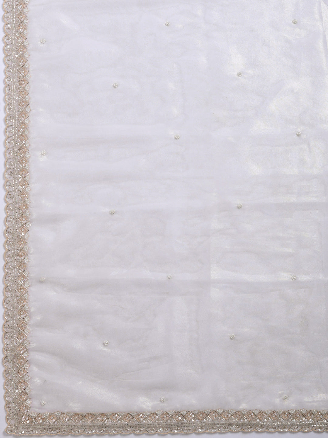 Cream Embroidered Tissue Saree