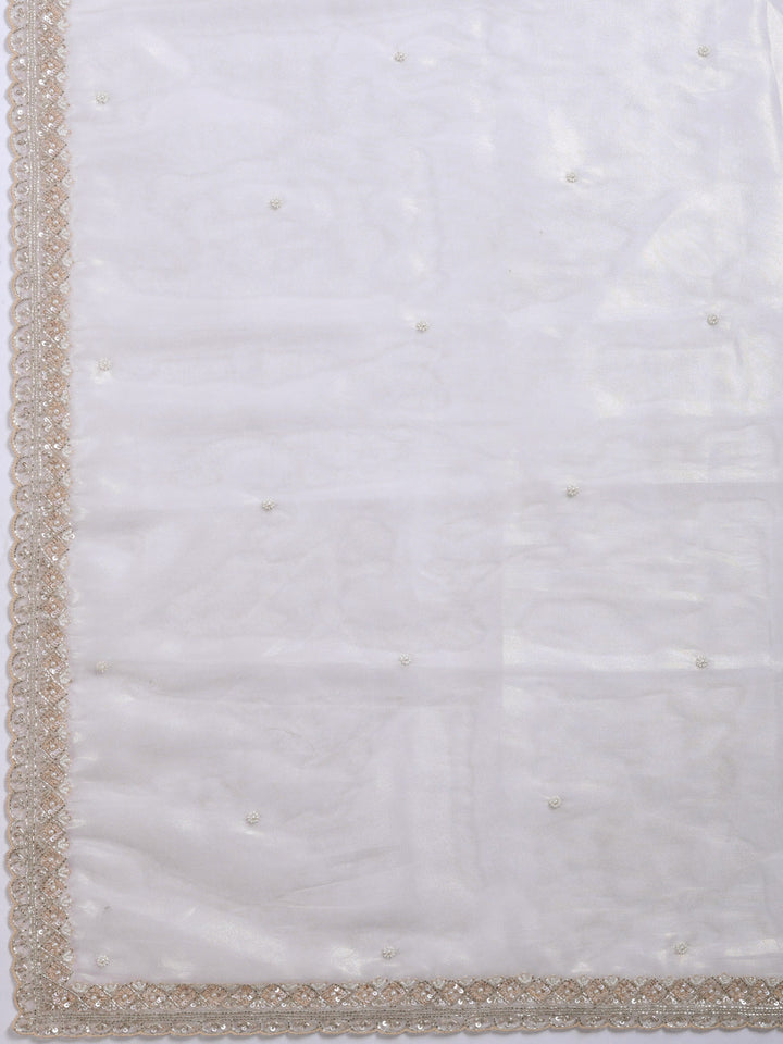 Cream Embroidered Tissue Saree