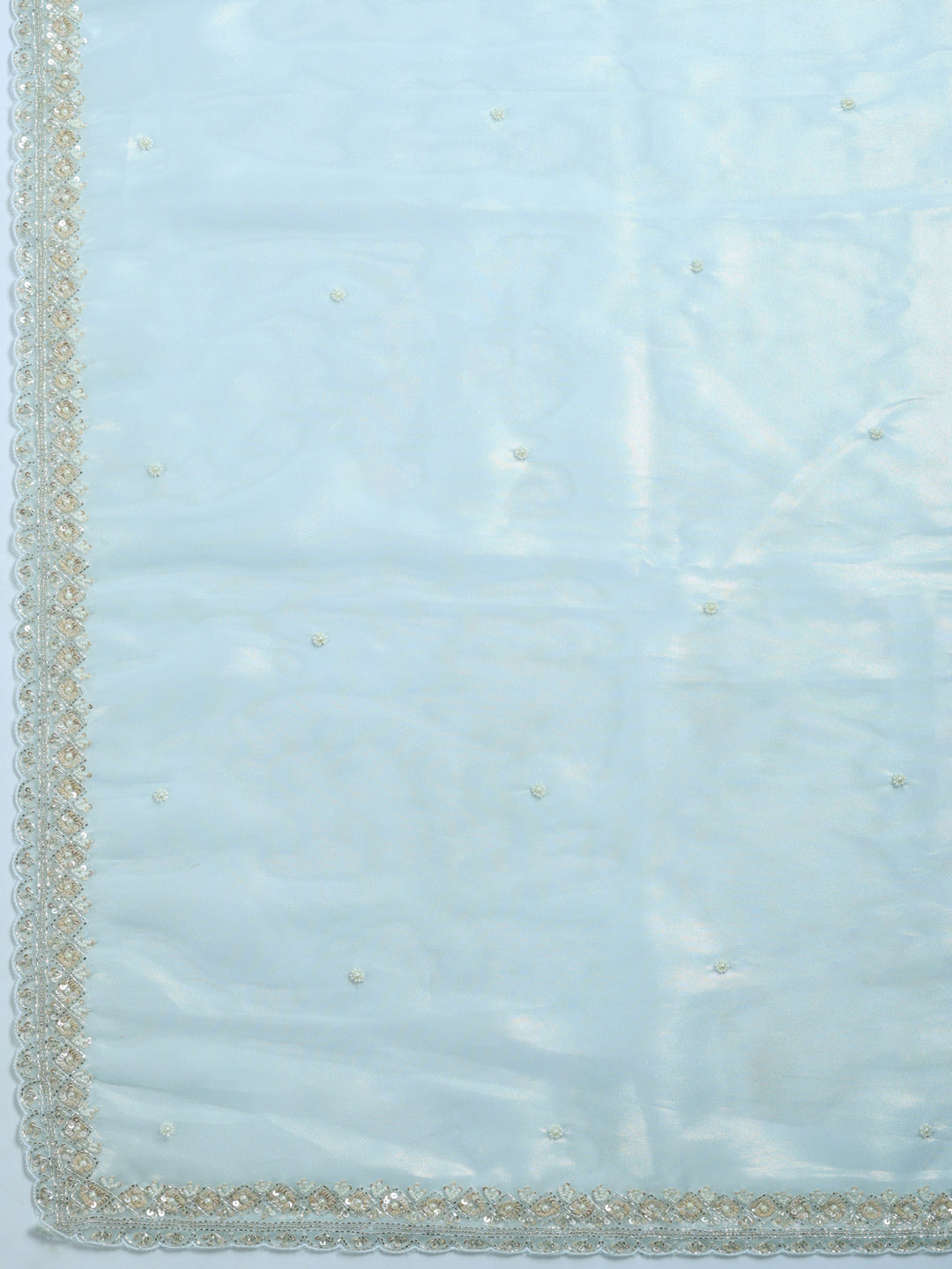 Sky Blue Embroidered Tissue Saree