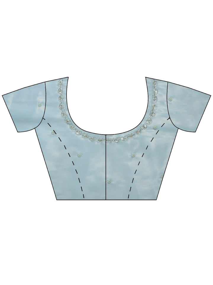 Sky Blue Embroidered Tissue Saree