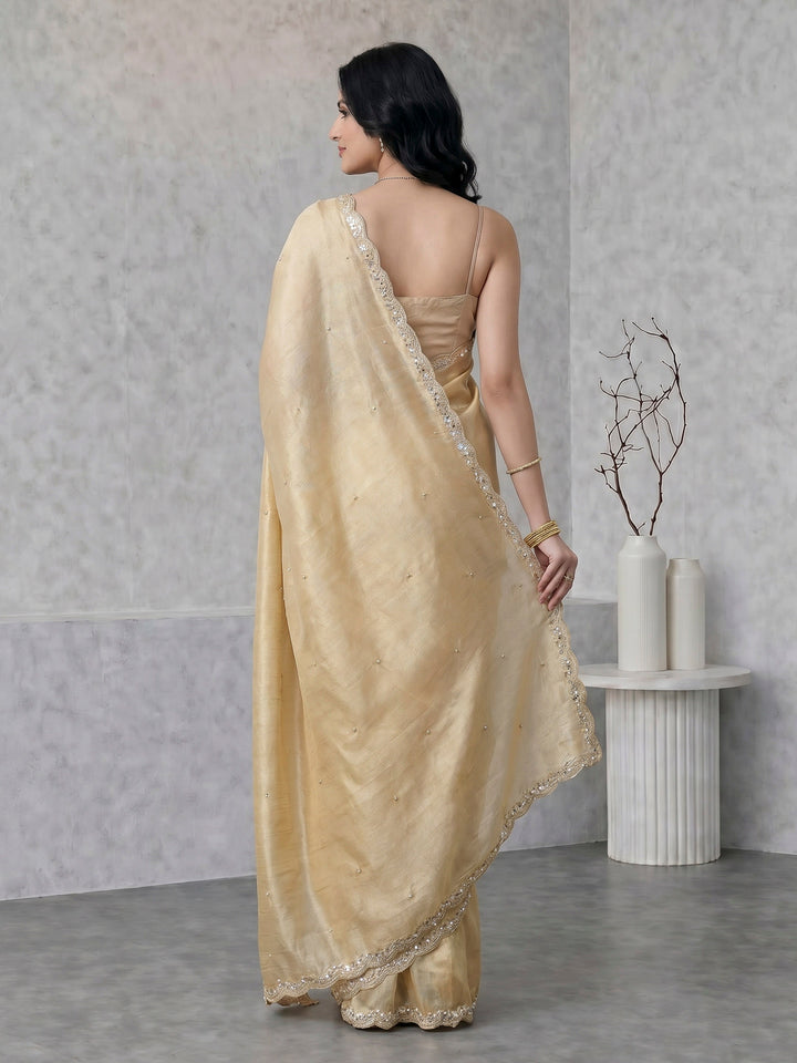 Beige Embroidered Tissue Saree
