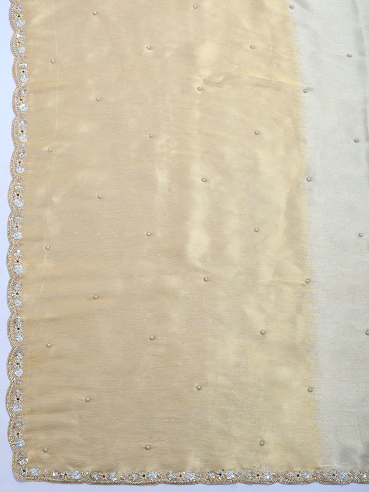 Beige Embroidered Tissue Saree