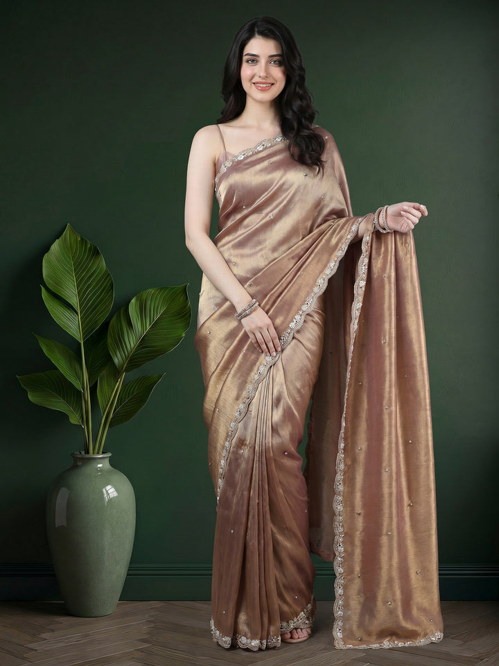 Lavender Embroidered Tissue Saree