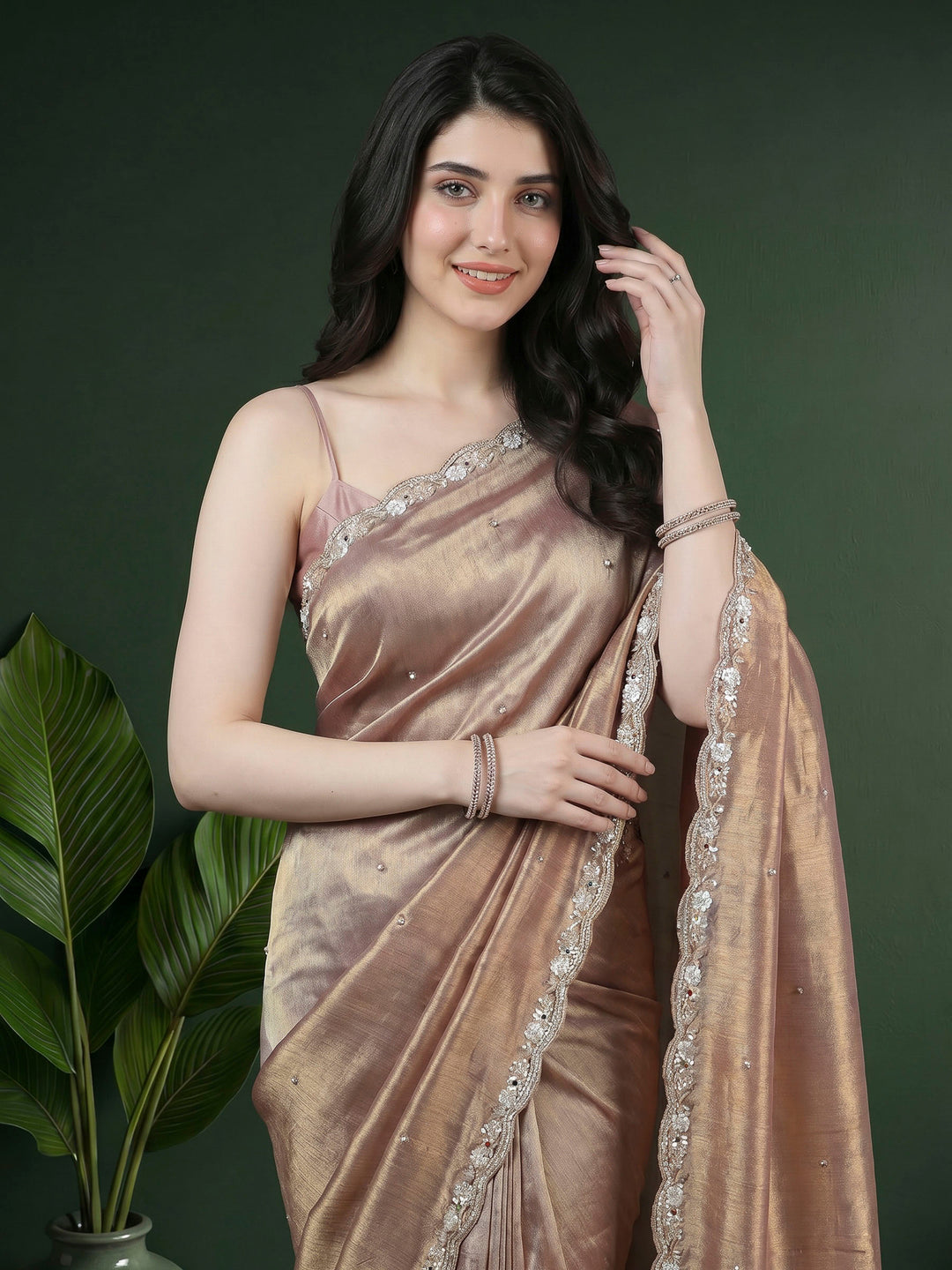 Lavender Embroidered Tissue Saree