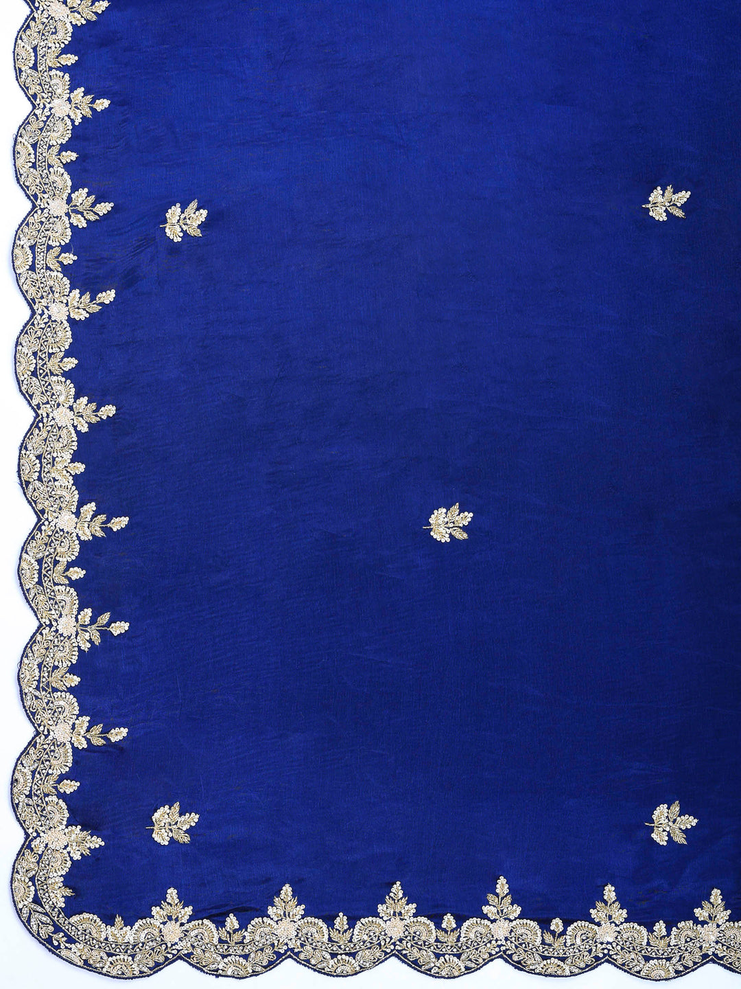 Navy Blue Embroidered Chinon Saree