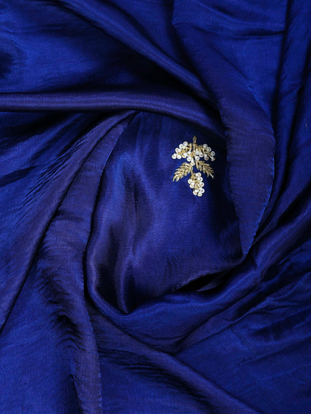 Navy Blue Embroidered Chinon Saree