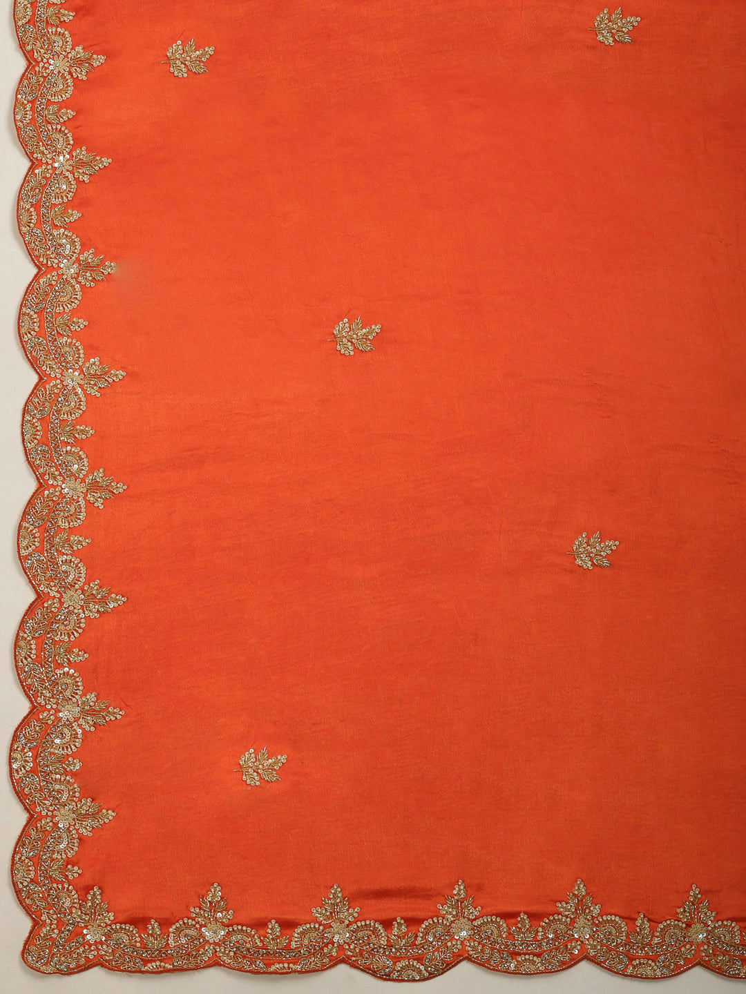 Orange Embroidered Chinon Saree