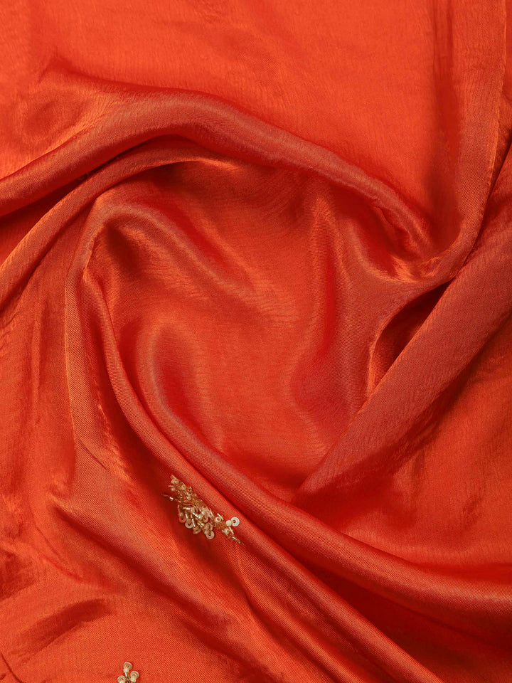 Orange Embroidered Chinon Saree
