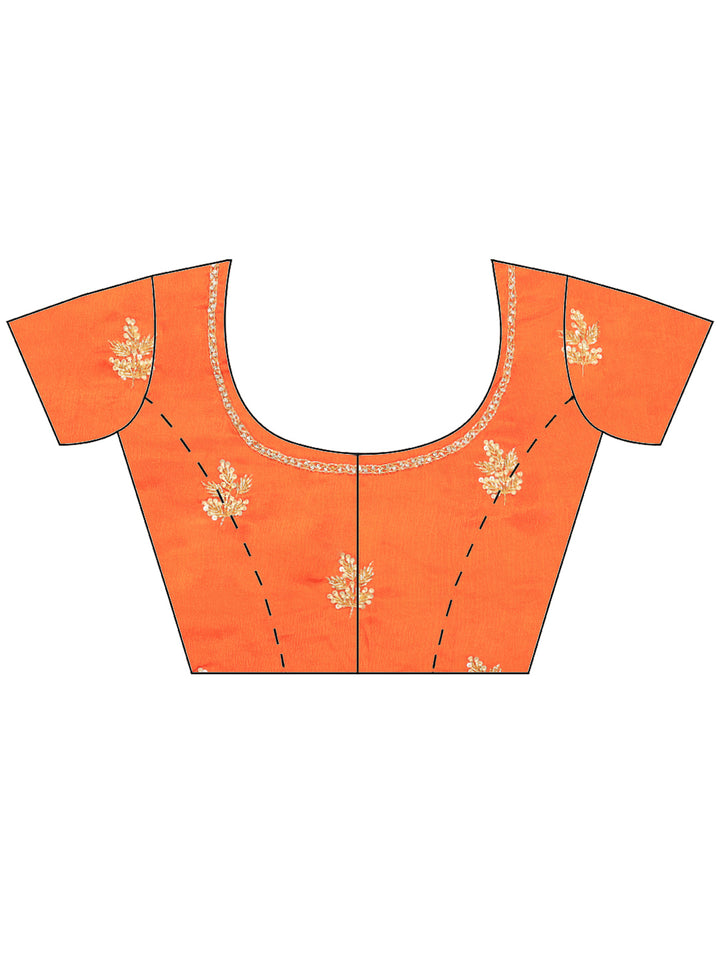 Orange Embroidered Chinon Saree
