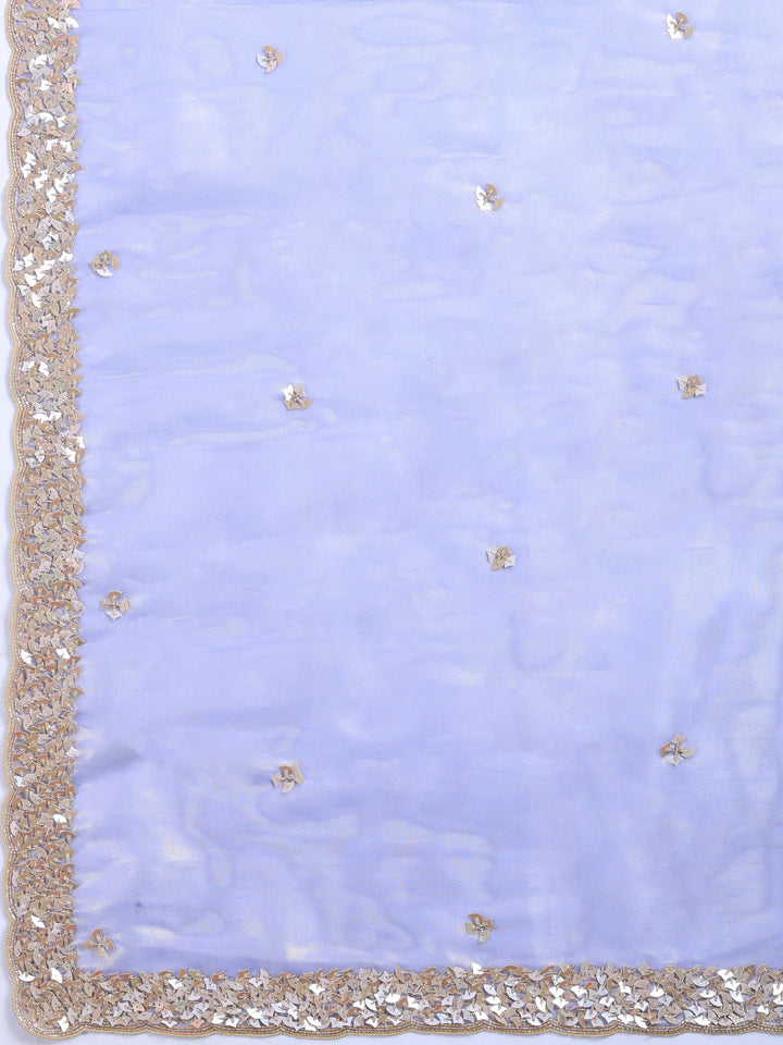 Grey Blue Embroidered Tissue Saree