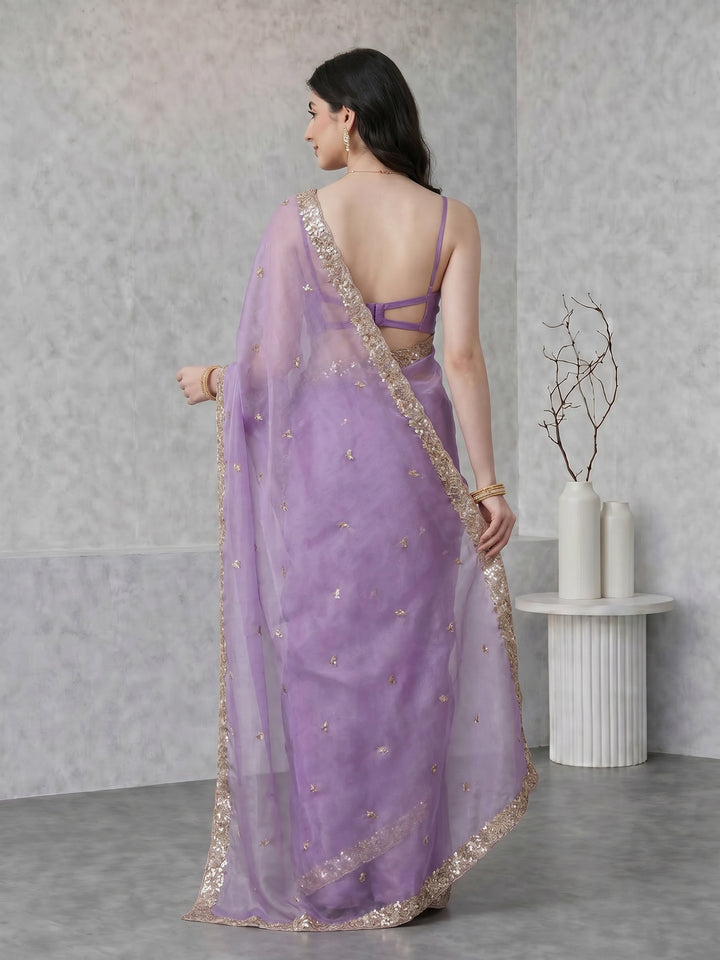 Lavender Embroidered Tissue Saree