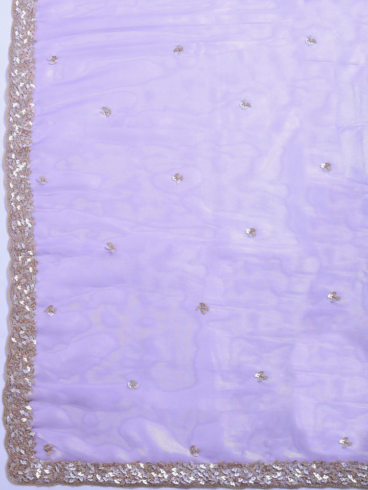 Lavender Embroidered Tissue Saree